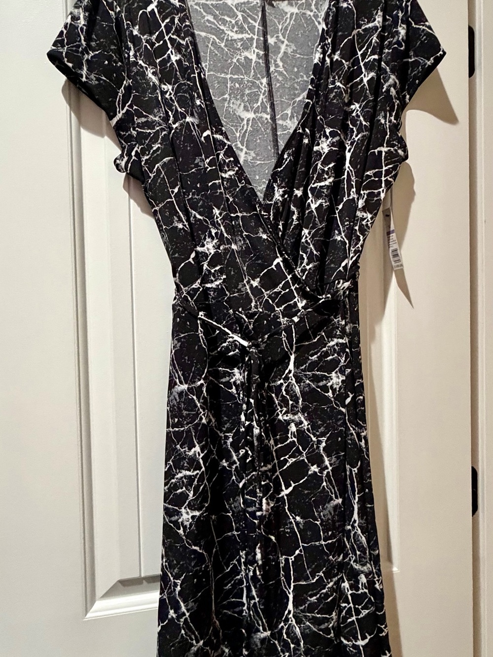 The Limited Black and White Marble-Print Wrap Dress